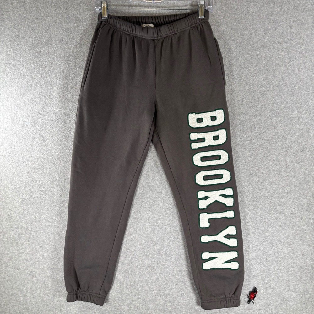 Faded Rose Women's Small Joggers Brooklyn Graphic Sweatpants Gray Fleece Comfy